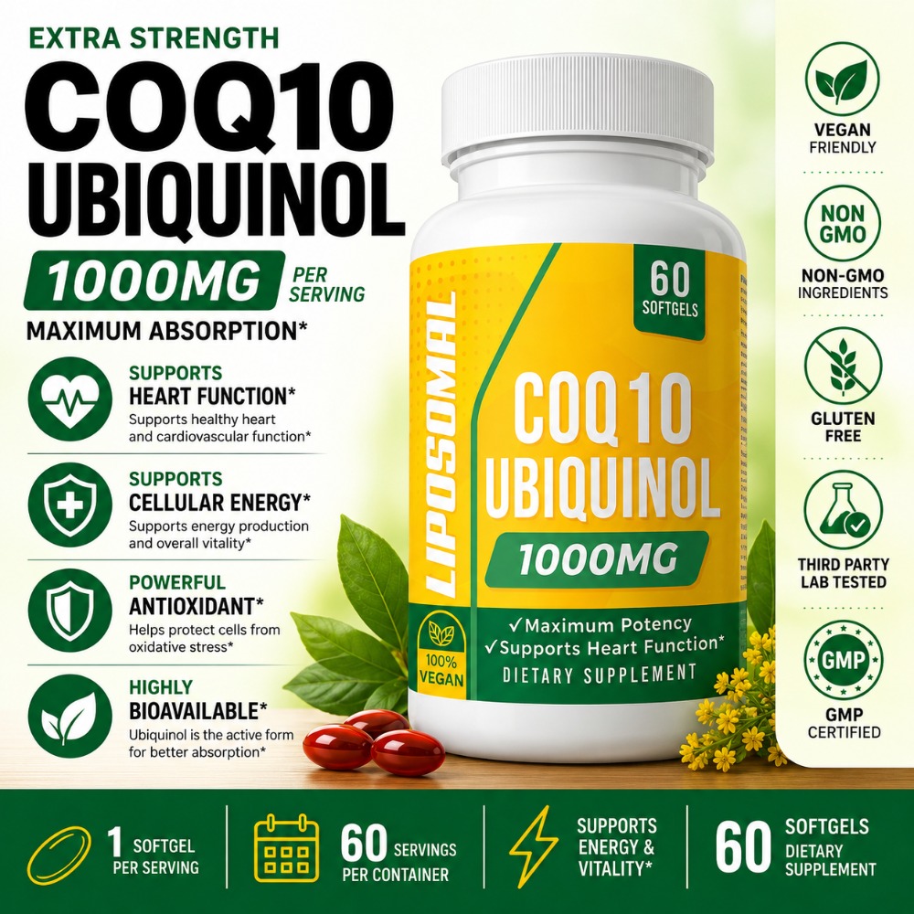 Coq10 Ubiquinol Softgel - CoQ10 Ubiquinol 1000mg Vegane Softgels 60